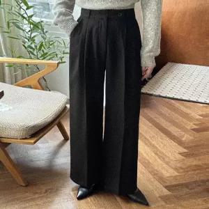 [블랙 당일발송] (롱,숏,미니 S-2XL) #노수선팬츠# 클래식 고퀄리티 언발 비조 버튼 투핀턱 하이웨스트 스