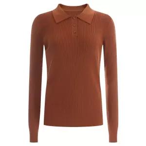 여성 골지 카라넥 단추 반오픈 슬림핏 간절기 겨울 긴팔 니트 티셔츠 BOM-WKN-