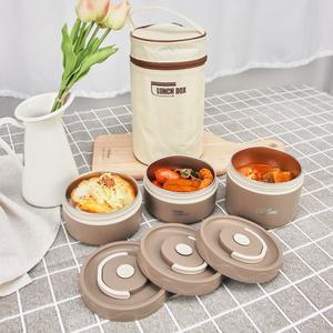 키친구 직장인 학생 스텐도시락통 3단 원형 + 전용보관 가방+스텐수저 3종 검정색 케이스세트