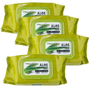 4개 프로랑스 알로에 딥클렌징 티슈 100매입 휴대용 여행용 클렌징 메이크업 잔여물 제거