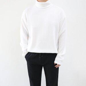 [엠클로]남자 오버핏 빅사이즈 스판 목폴라 니트티셔츠