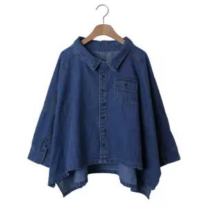 사각 여성 카라넥 단추오픈 루즈핏 빅사이즈 봄 간절기 데님 청 셔츠 남방 B