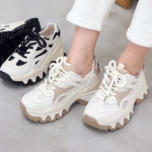 슈즈] 가죽콤비 메쉬 키높이 여성여자 슬립온 스니커즈 운동화 7cm sms132