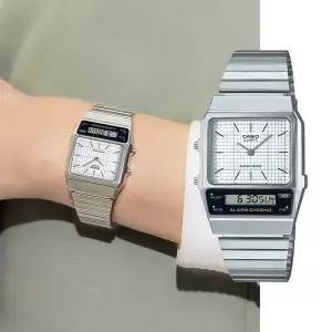 백화점AS가능 카시오 복고풍 빈티지 사각 스퀘어 듀얼 메탈시계 AQ-800E-7ADF 남녀공용 커플 학생 지코스모