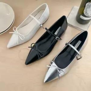 [하프클럽/]스틸레토 메리제인 리본 플랫슈즈
