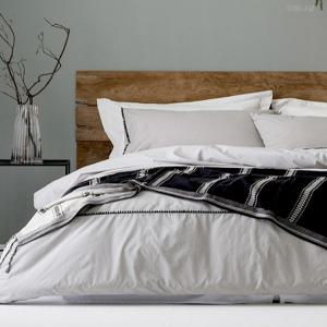 60수 고밀도 워싱 면 트리밍 그레이 홑이불커버 Q 퀸세트