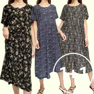 [로즈엘리]1+1 홈룩 8컬러 패턴 꽃무늬 반팔 홈웨어 원피스 여름잠옷 2장세트