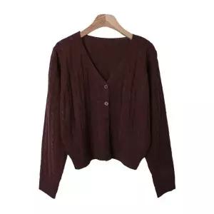 [하프클럽/샵앤]여성 꽈배기 Y단추 니트 가디건 JLE-WCD-3841-브라운