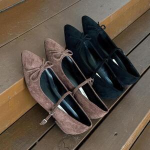 [M7] 여자 겨울파티룩 리본 스틸레토 플랫슈즈