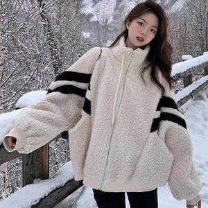 여자 윈터 러블리 뽀글이 하이넥 오버핏 집업 자켓