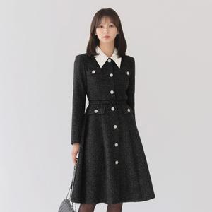 [시크라인] (~XXL까지) 아떼 배색 트위드 플레어 원피스 겨울 오피스룩 하객룩 연말룩 모임룩 파티룩 빅사이즈