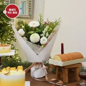 화이트 크리스마스 꽃다발 + 뚜레쥬르 롤케이크