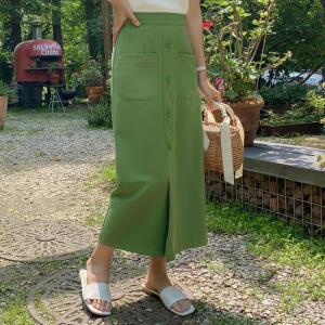 [시크릿라벨] 뒷밴딩페이크버튼슬릿롱스커트