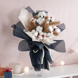 [플라워트리]목화 조화 꽃다발 LED 비드 50cm 인테리어 꽃선물 장식 기념일 졸업식 조명 발표회 학예회