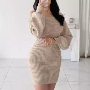 [하프클럽/]여자 벌룬 FW 볼드숄더 스웨터 골지 미니원피스