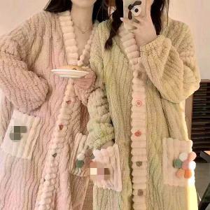 플라워가디건원피스/밍크수면잠옷/가운/극세사/기모/양털/원피스잠옷/롱맥시/빅사이즈/긴팔/루즈핏/오버핏/겨울/후리스/극세사/기모/여성