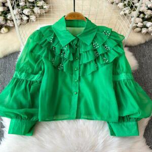 난타복 아랑고고장구 댄스복 고고장구 공연복 프릴 블라우스 화려한 라인댄스 빅사이즈