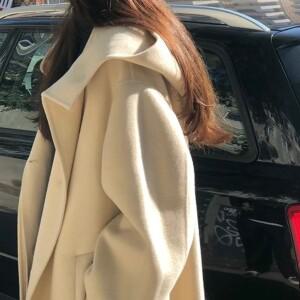 [하프클럽/르뚜앙]망담 겨울 오버핏 후드 롱코트 블랙 아이보리 하객룩 데일리룩 모직 코트 아우터