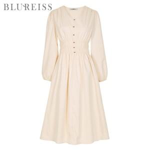 [블루레이스] 핀턱포인트V넥스모크플레어원피스_B5S1OP3001