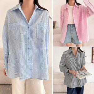 [기타]여성 봄 뽀송 지지미 박시핏 카라 셔츠 -NB0082S- 빅사이즈 루즈핏