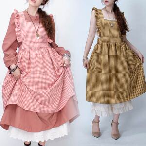 체크 프릴 에이프런 원피스 66-99 레이어드 끈조절 4계절 러블리룩