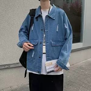 [엄지척]캐주얼 빈티지 1컬러 워싱 데님자켓 남성 청자켓