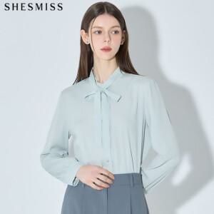 SHESMISS)] 매력 플리츠 카라 타이 블라우스  택가격  168000원)