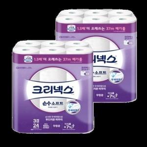 크리넥스 3겹 순수소프트 메가롤 37M-24롤X2팩
