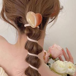 포니테일 하트 머리끈 스프링 전화선 헤어끈