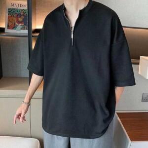 집업 남자오버핏티셔츠 지퍼 라운드 봄 외출 (3kgwX)