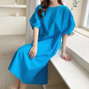 [기타]여성 여름 린넨 퍼프 벌룬 소매 반팔 롱 원피스 하객룩 바캉스 휴양지 OP0340S 빅사이즈 루즈핏