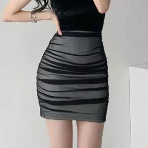 /옷자락 여자 레이어드 쉬폰 셔링 밴딩 미니스커트