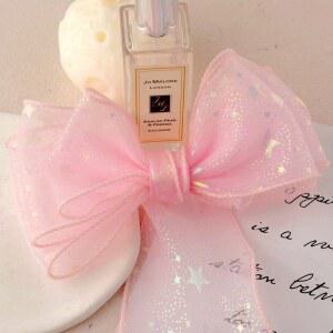 별 프린트 오간자 리본 웨이브 압착 테이프 롤 DIY 헤어 보우 재료 웨딩 신부 부케 크리스마스 장식 6CM 25M