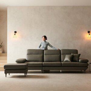 [라자가구] 비바 아멜리에 4인 천연면피 통가죽 소파 + 스툴 LSI034