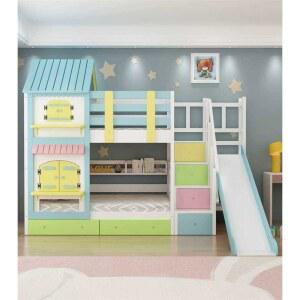 2층 미끄럼틀침대 자녀방 놀이침대 슬라이드 공주 초등학생 상하 다용도 모던슬라이더