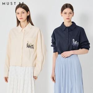 밑단 스트링 레터링 포켓 셔츠