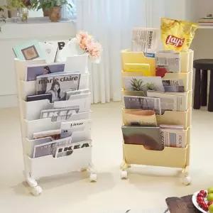 베이직 북트롤리 6단 공부방 이동식 북카트 책꽂이 틈새 트롤리