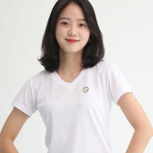 멋지군 쿨 브이넥 여성 반팔 쿨론 기능성 쿨링티셔츠 아이스 냉감 V넥 데이지 꽃 캐릭터나염