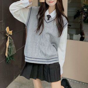 스쿨룩 브이넥 꽈배기 니트 조끼 베스트