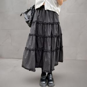 [다잇템] 여성 레이스 고무줄 티어드 프릴 롱 스커트