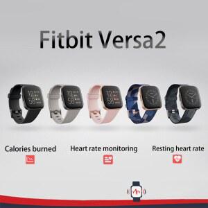 심박수, 음악, Alexa 내장, 수면 및 수영 추적 기능을 갖춘 Fitbit Versa 2 건강 및 피트니스 스마트워치, 블랙/카본