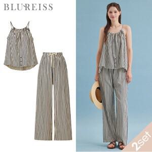 [블루레이스] [2SET]줄지 나시 블라우스+와이드 팬츠_B5M1BL5751