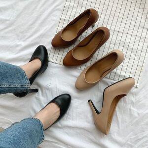 여성하이힐 귀여운 둥근코 하이힐 8cm 오피스 룩 코디 펌프스힐