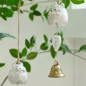 부엉이 도자기 풍경 현관문 도어벨 출입문 풍경종 개업 집들이 선물 회색 아이보