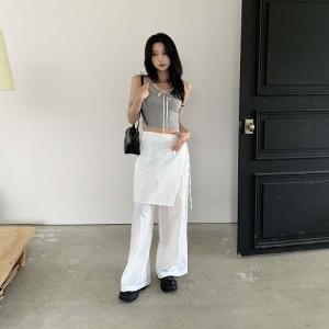 [다잇템] 여자 슬림핏 레이스 프릴 홀터네크 탱크 리본 나시티