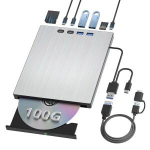 노트북용 휴대용 블루레이 버너 USB 3.0 Type-C CD/BD 디스크 드라이브, Windows Linux Mac OS와 호환되는 PC용 100G 블러레이/DVD 드라이브 지원
