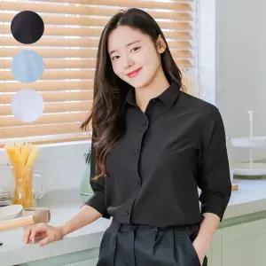 AGYS02 여성 블랙 화이트 블루 가벼운 7부 스판 셔츠 블라우스 매장 식당 유니폼 단체