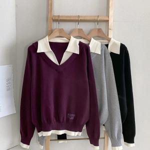 [다잇템] 여자 카라넥 비스코스 코디 롱슬리브 스웨터 티셔츠