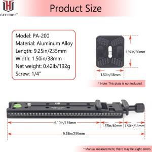 긴퀵 릴리스 플레이트 GEEHOPE PA-200 200mm Arca 스위스 범용 표준 레일 DSLR 카메라 렌즈용 노달 슬라이