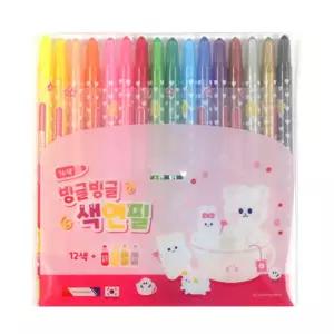 모닝글로리 빙글빙글 색연필 16색 핑크 준비물/돌리는색연필/색연필세트/샤프식/학교/유치원/색칠놀이